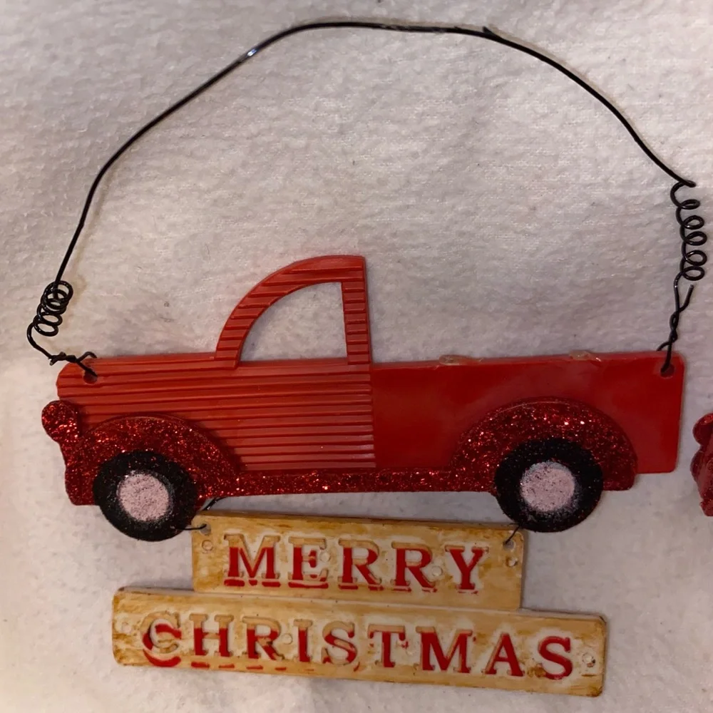 Red Christmas Truck Ornament Set vintage red truck door hanger
